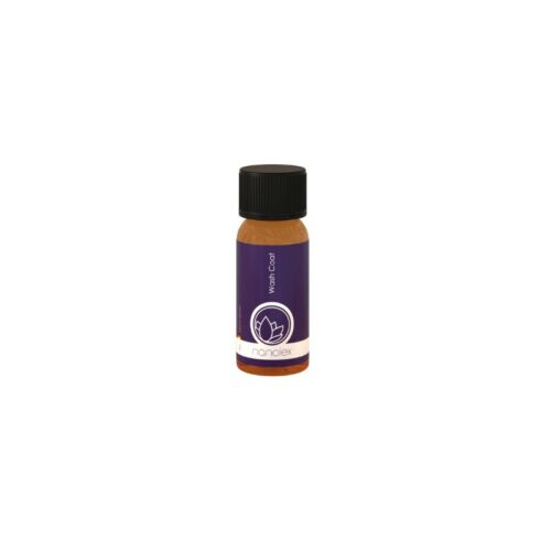 Une petite bouteille avec un bouchon noir et une étiquette violette ornée d'une icône en forme de fleur de lotus porte le nom du produit « Nanolex WashCoat », affichant fièrement la marque Nanolex au fond. Le liquide de couleur ambrée à l'intérieur suggère sa qualité premium. - Tekalab