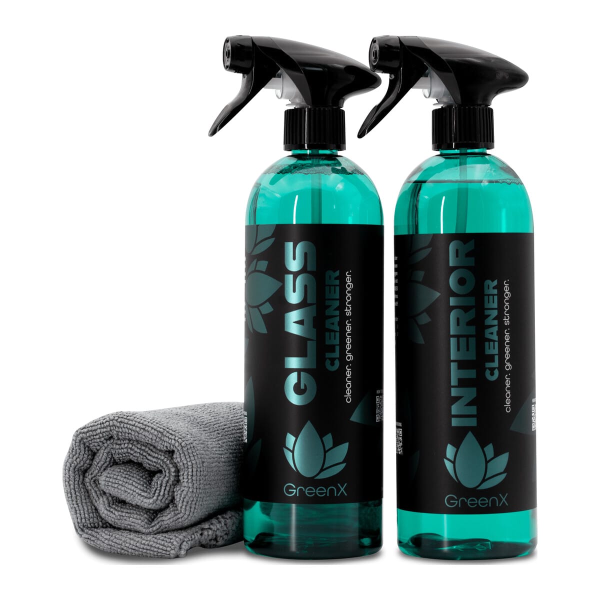 Pack intérieur écologique GreenX Interior Starter Set : Interior Cleaner, Glass Cleaner et microfibre Allround Duo
